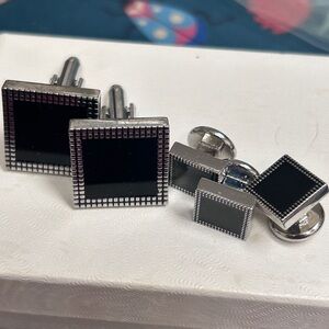 Elegant Black and Silver Cufflinks and Stud set